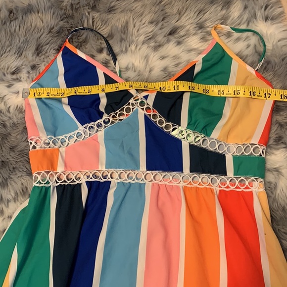 SHEIN Slayr Colorful Stripe Printed Ruffle Hem Backless Cami Dress Summer size 6 - Picture 8 of 9